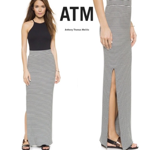 MINT ATM Striped Slit Maxi Skirt in Micromodal S - Picture 1 of 2